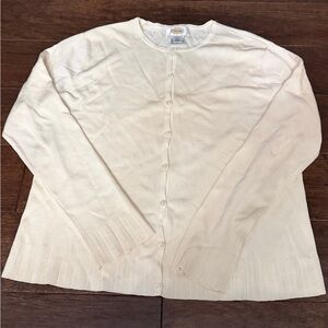 Vintage Talbots Cream Silk Blend Knit Cardigan Sweater S Button Front Crew Neck